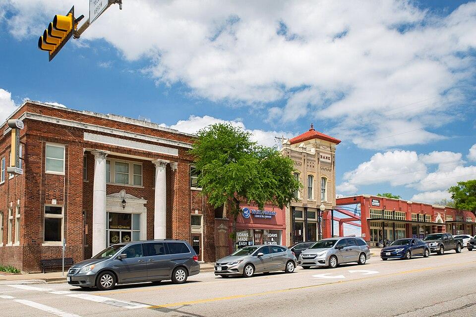 Historic commercial district in downtown Ennis, Texas