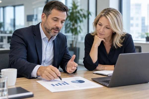 A security advisor discussing business risks with an organization leader