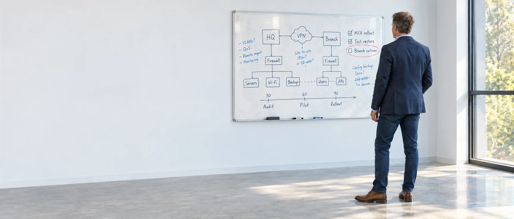 An executive reviewing a technology rollout plan